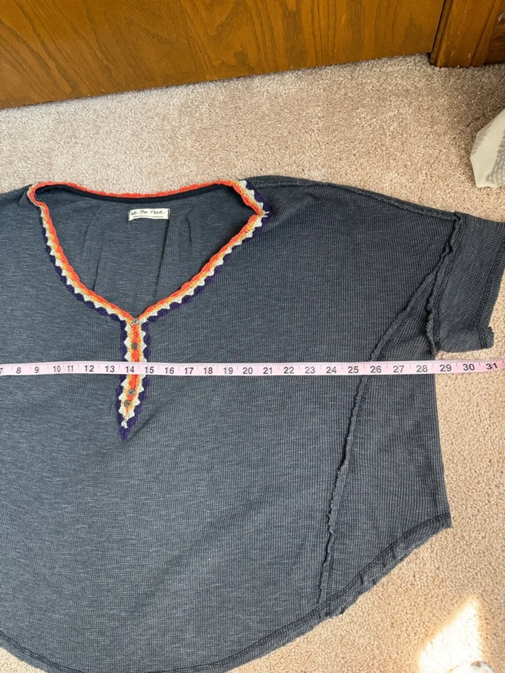 Free People We The Free Gray Batwing Oversized Crochet Waffle Knit Top - Picture 5 of 8